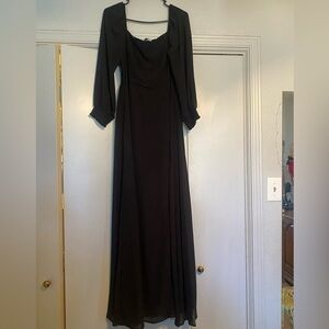 Black square neck long sleeve bridesmaid dress/ prom dress